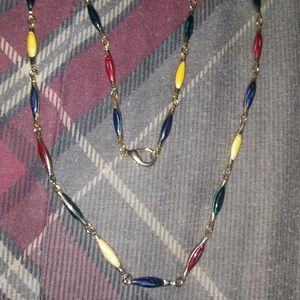 Vintage Multi Color Enamel Gold Bar Necklace
